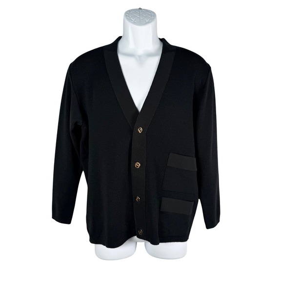 Vintage Salvatore Ferragamo Men's Black 100% Wool V-Neck Button Front Cardigan S
